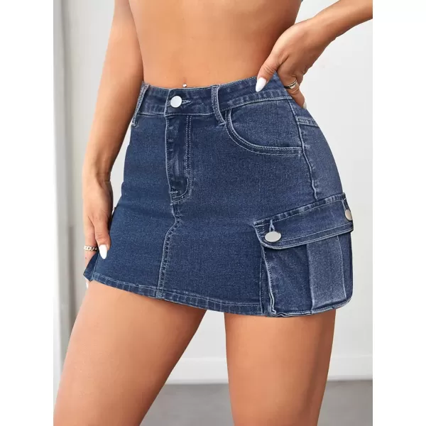 Floerns Women's Casual High Waist Flap Pocket Straight Cargo Denim Mini Skirt