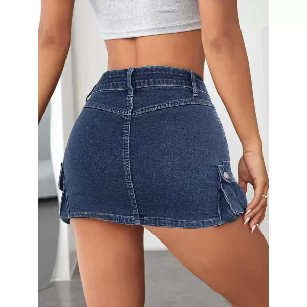 Floerns Women's Casual High Waist Flap Pocket Straight Cargo Denim Mini Skirt