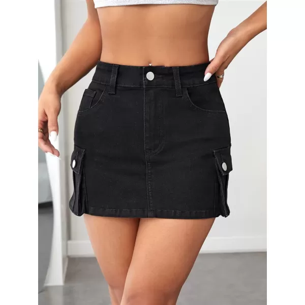 Floerns Women's Casual High Waist Flap Pocket Straight Cargo Denim Mini Skirt