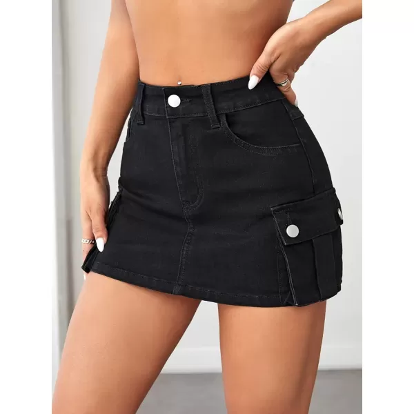 Floerns Women's Casual High Waist Flap Pocket Straight Cargo Denim Mini Skirt