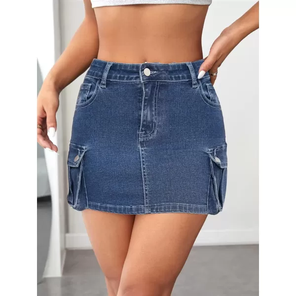 Floerns Women's Casual High Waist Flap Pocket Straight Cargo Denim Mini Skirt