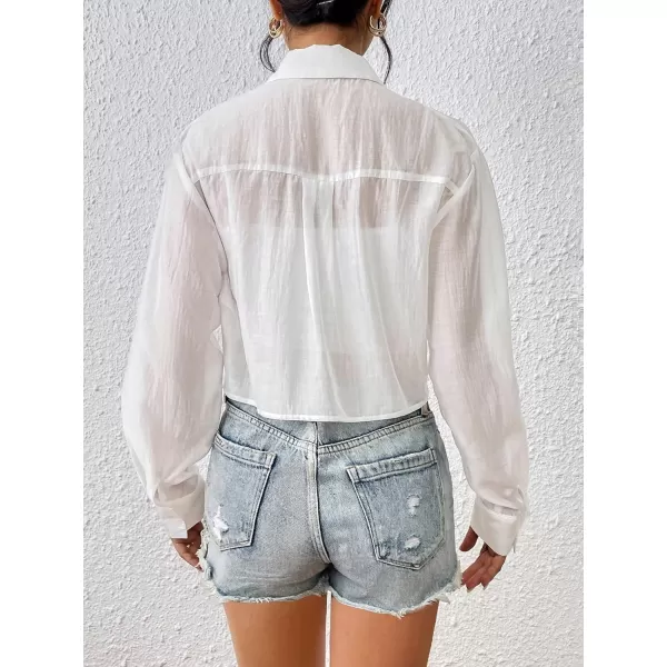 Floerns Women's Casual Long Sleeve Open Front Lapel Collar Crop Top Shirt