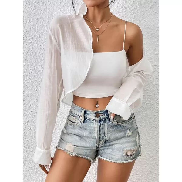 Floerns Women's Casual Long Sleeve Open Front Lapel Collar Crop Top Shirt
