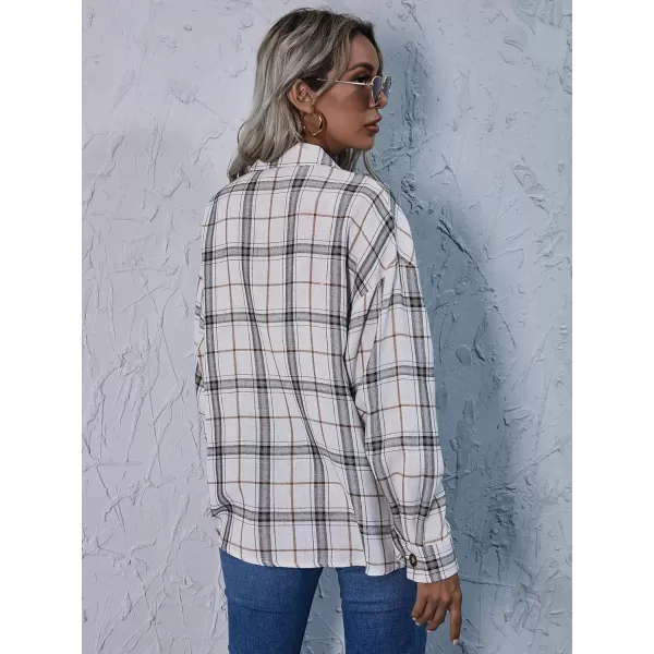 Floerns Women's Casual Plaid Long Sleeve Button Front Collar Blouses Shirts Top