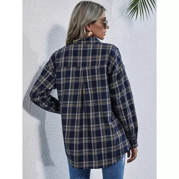 Floerns Women's Casual Plaid Long Sleeve Button Front Collar Blouses Shirts Top