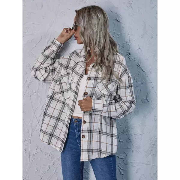 Floerns Women's Casual Plaid Long Sleeve Button Front Collar Blouses Shirts Top