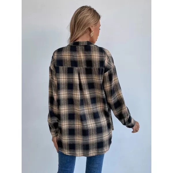 Floerns Women's Casual Plaid Long Sleeve Button Front Collar Blouses Shirts Top