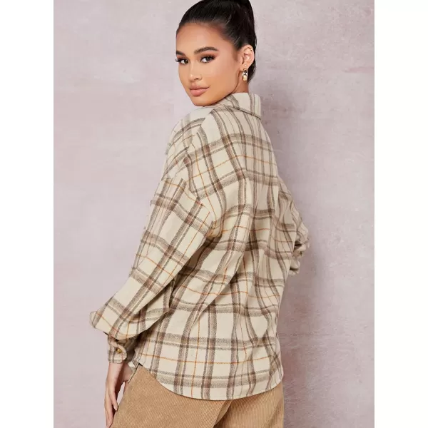 Floerns Women's Casual Plaid Long Sleeve Button Front Collar Blouses Shirts Top
