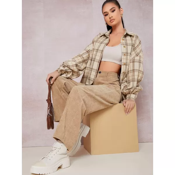 Floerns Women's Casual Plaid Long Sleeve Button Front Collar Blouses Shirts Top