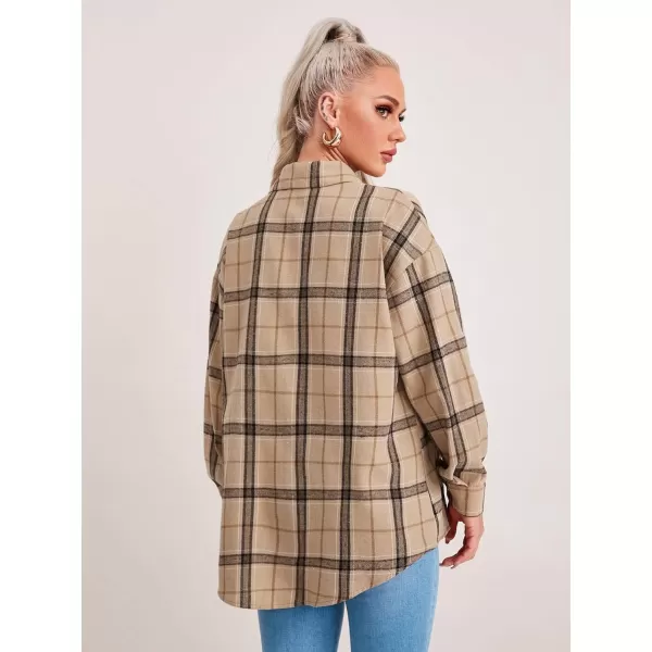 Floerns Women's Casual Plaid Long Sleeve Button Front Collar Blouses Shirts Top