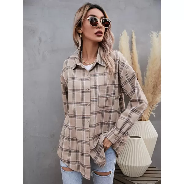 Floerns Women's Casual Plaid Long Sleeve Button Front Collar Blouses Shirts Top