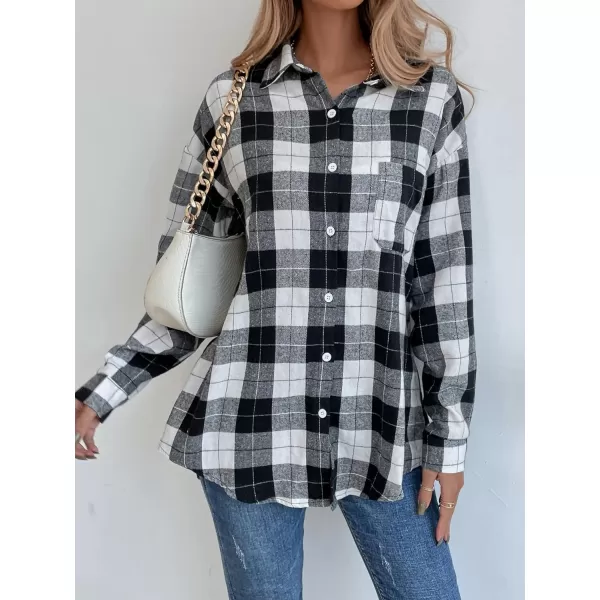 Floerns Women's Casual Plaid Long Sleeve Button Front Collar Blouses Shirts Top