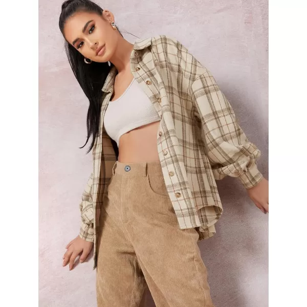 Floerns Women's Casual Plaid Long Sleeve Button Front Collar Blouses Shirts Top