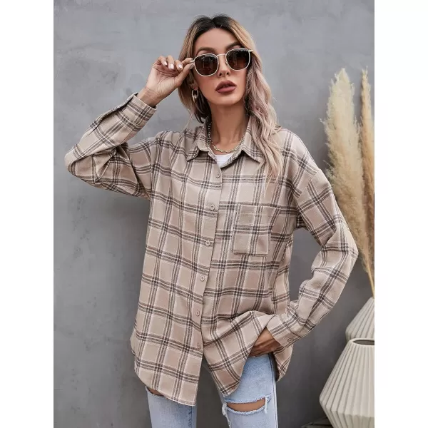 Floerns Women's Casual Plaid Long Sleeve Button Front Collar Blouses Shirts Top