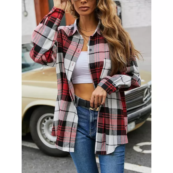 Floerns Women's Casual Plaid Long Sleeve Button Front Collar Blouses Shirts Top