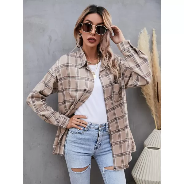 Floerns Women's Casual Plaid Long Sleeve Button Front Collar Blouses Shirts Top