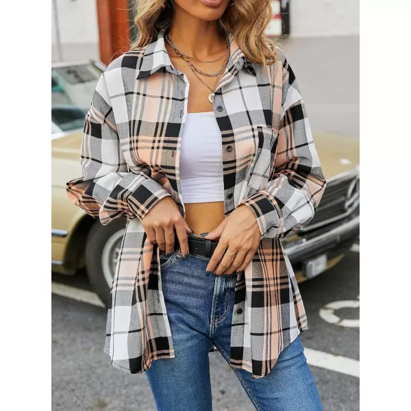 Floerns Women's Casual Plaid Long Sleeve Button Front Collar Blouses Shirts Top