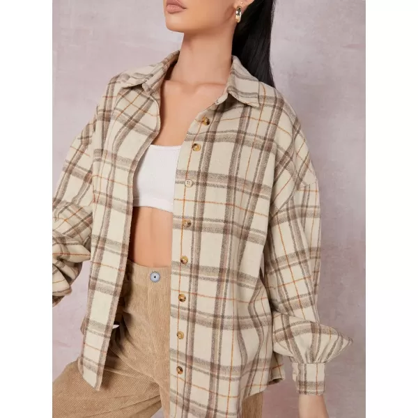 Floerns Women's Casual Plaid Long Sleeve Button Front Collar Blouses Shirts Top