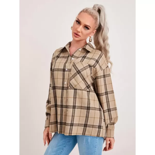 Floerns Women's Casual Plaid Long Sleeve Button Front Collar Blouses Shirts Top