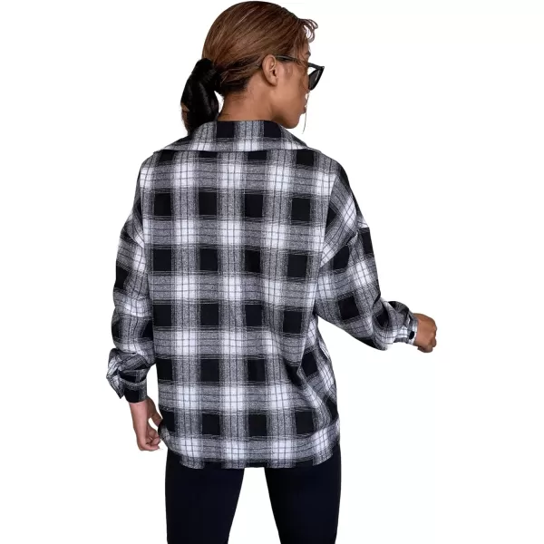 Floerns Women's Casual Plaid Long Sleeve Button Front Collar Blouses Shirts Top