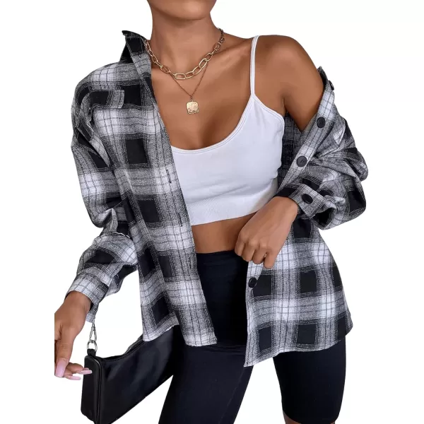 Floerns Women's Casual Plaid Long Sleeve Button Front Collar Blouses Shirts Top