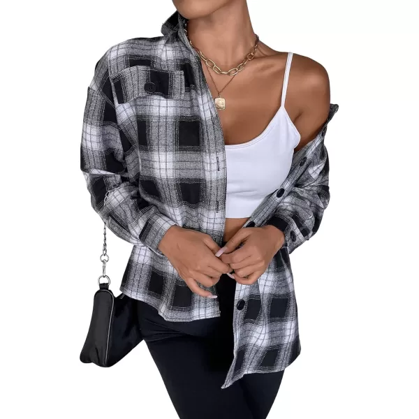 Floerns Women's Casual Plaid Long Sleeve Button Front Collar Blouses Shirts Top