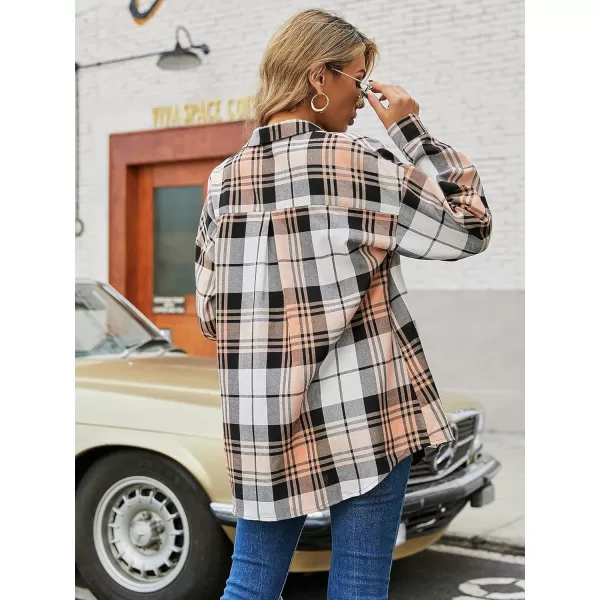 Floerns Women's Casual Plaid Long Sleeve Button Front Collar Blouses Shirts Top
