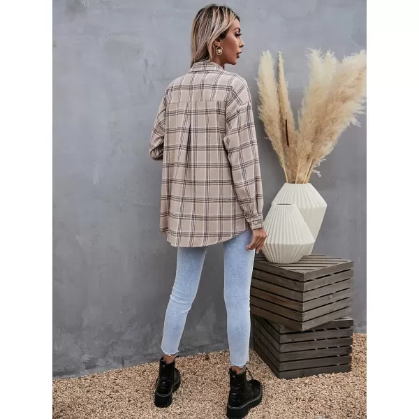 Floerns Women's Casual Plaid Long Sleeve Button Front Collar Blouses Shirts Top