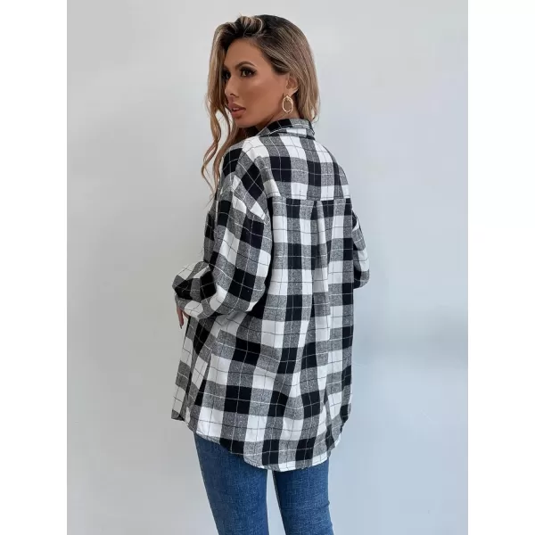 Floerns Women's Casual Plaid Long Sleeve Button Front Collar Blouses Shirts Top