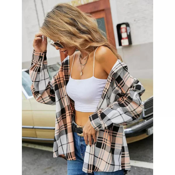 Floerns Women's Casual Plaid Long Sleeve Button Front Collar Blouses Shirts Top