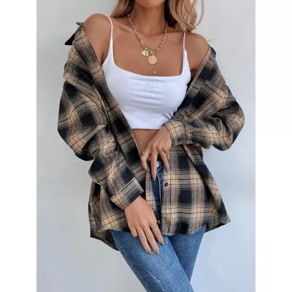 Floerns Women's Casual Plaid Long Sleeve Button Front Collar Blouses Shirts Top