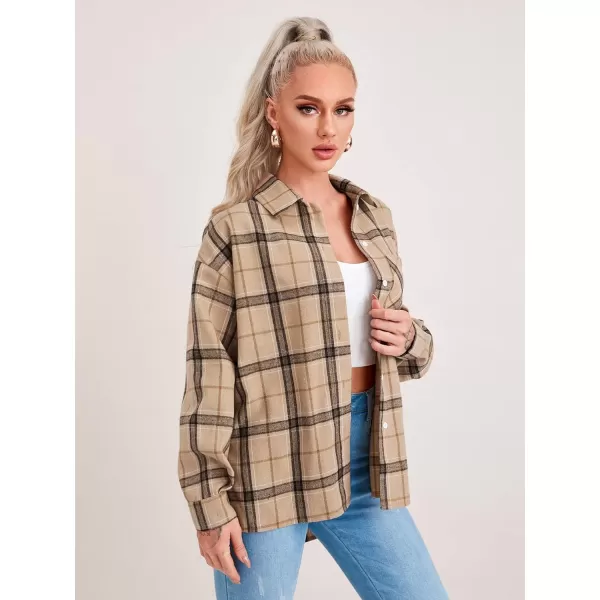 Floerns Women's Casual Plaid Long Sleeve Button Front Collar Blouses Shirts Top