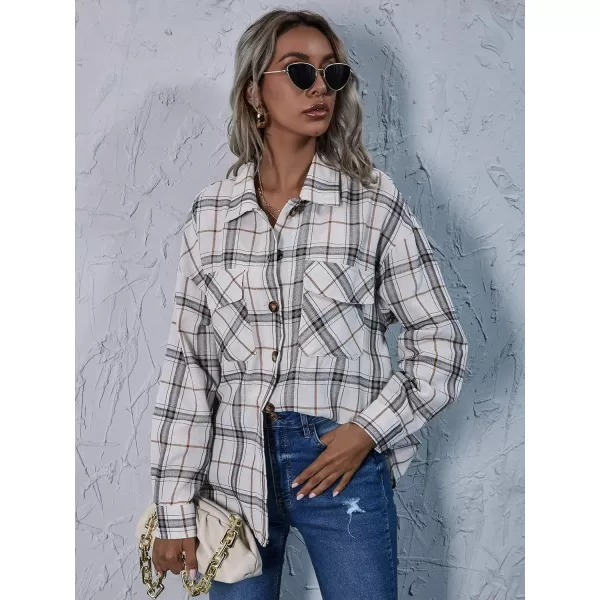 Floerns Women's Casual Plaid Long Sleeve Button Front Collar Blouses Shirts Top