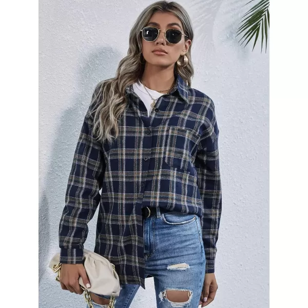Floerns Women's Casual Plaid Long Sleeve Button Front Collar Blouses Shirts Top