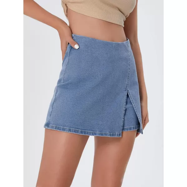 Floerns Women's Casual Split Hem High Waist Denim Skorts Skirt Shorts