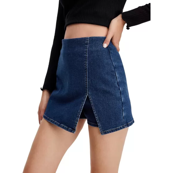 Floerns Women's Casual Split Hem High Waist Denim Skorts Skirt Shorts