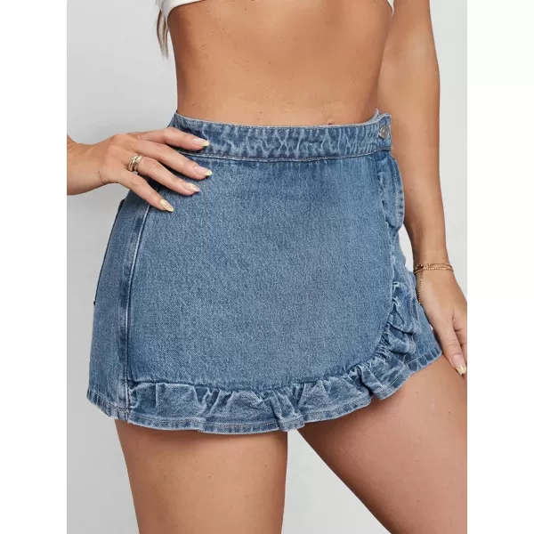 Floerns Women's Casual Split Hem High Waist Denim Skorts Skirt Shorts