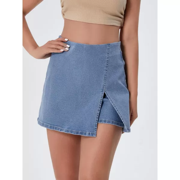 Floerns Women's Casual Split Hem High Waist Denim Skorts Skirt Shorts