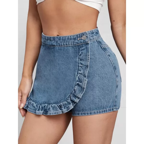 Floerns Women's Casual Split Hem High Waist Denim Skorts Skirt Shorts