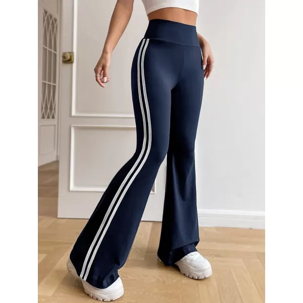 Floerns Women's Contrast Striped Elastic High Waist Workout Flare Leg Pants