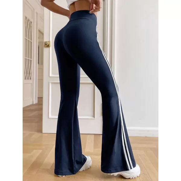 Floerns Women's Contrast Striped Elastic High Waist Workout Flare Leg Pants
