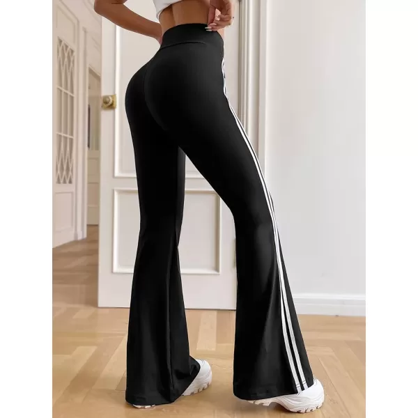 Floerns Women's Contrast Striped Elastic High Waist Workout Flare Leg Pants