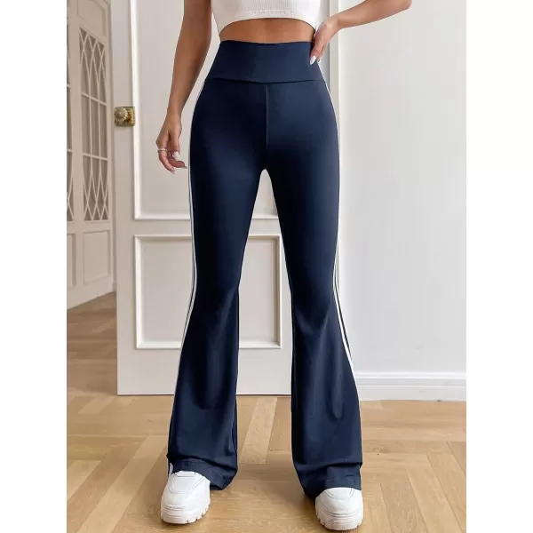 Floerns Women's Contrast Striped Elastic High Waist Workout Flare Leg Pants