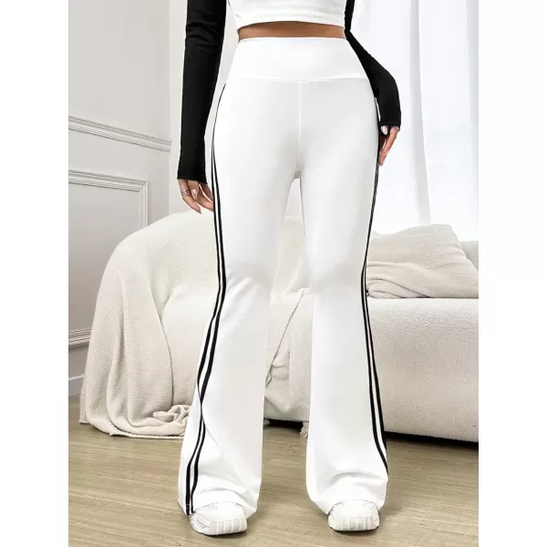 Floerns Women's Contrast Striped Elastic High Waist Workout Flare Leg Pants