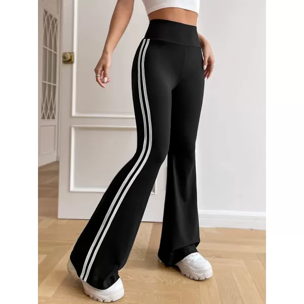 Floerns Women's Contrast Striped Elastic High Waist Workout Flare Leg Pants