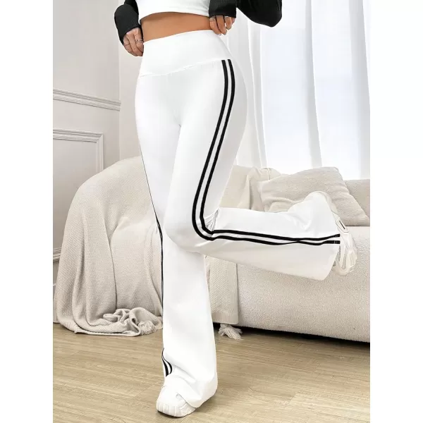 Floerns Women's Contrast Striped Elastic High Waist Workout Flare Leg Pants