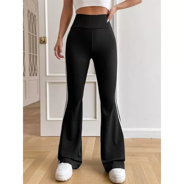 Floerns Women's Contrast Striped Elastic High Waist Workout Flare Leg Pants