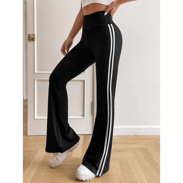 Floerns Women's Contrast Striped Elastic High Waist Workout Flare Leg Pants