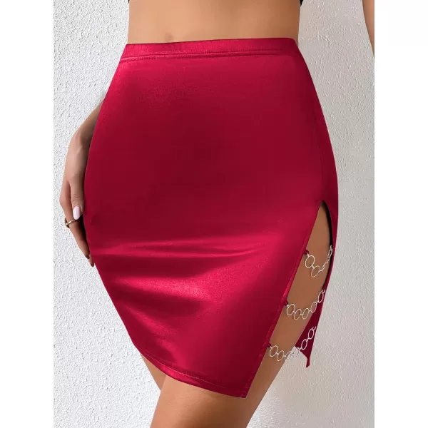 Floerns Women's Cut Out Chain Linked High Waist Party Bodycon Mini Skirt