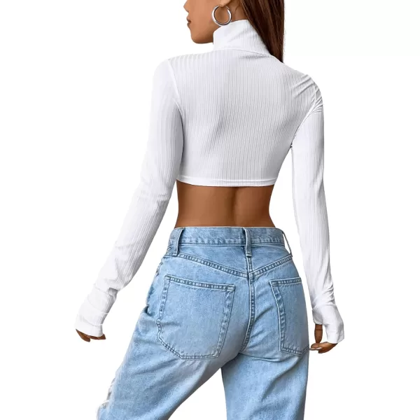 Floerns Women's Cut Out Front Tee Shirt Mock Neck Long Sleeve Crop Top with Thumb Hole